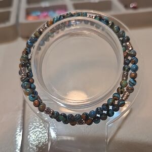 Blue and Brown Beaded Wire Wrap Bracelet